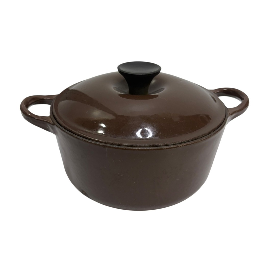 Le Creuset 18 Round Dutch Oven Enameled Cast Iron Brown Made in France VTG READ